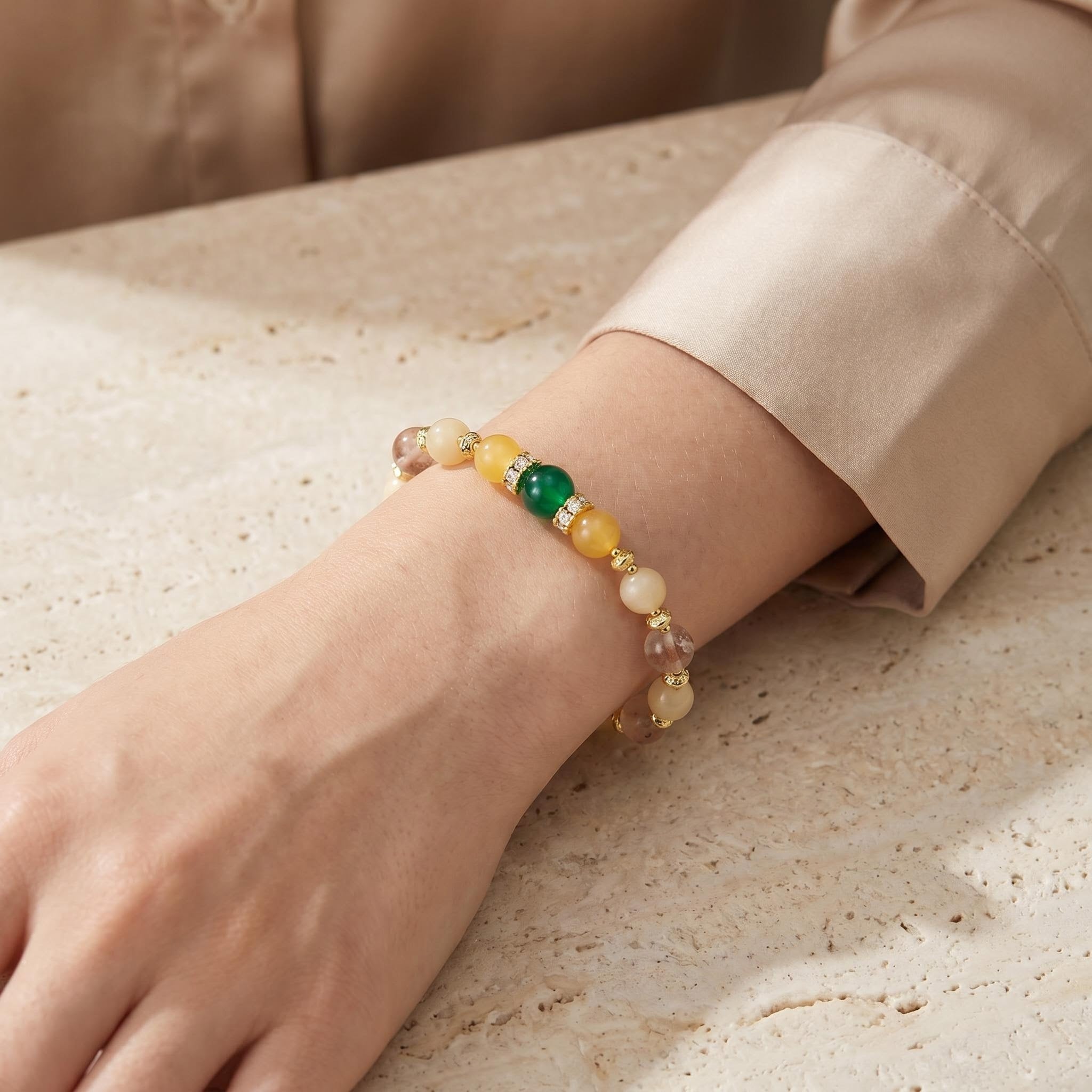 🌸 Handmade Pink Amber Crystal Bracelet | Daily Wear Lucky Energy Wrist Jewelry 🌸